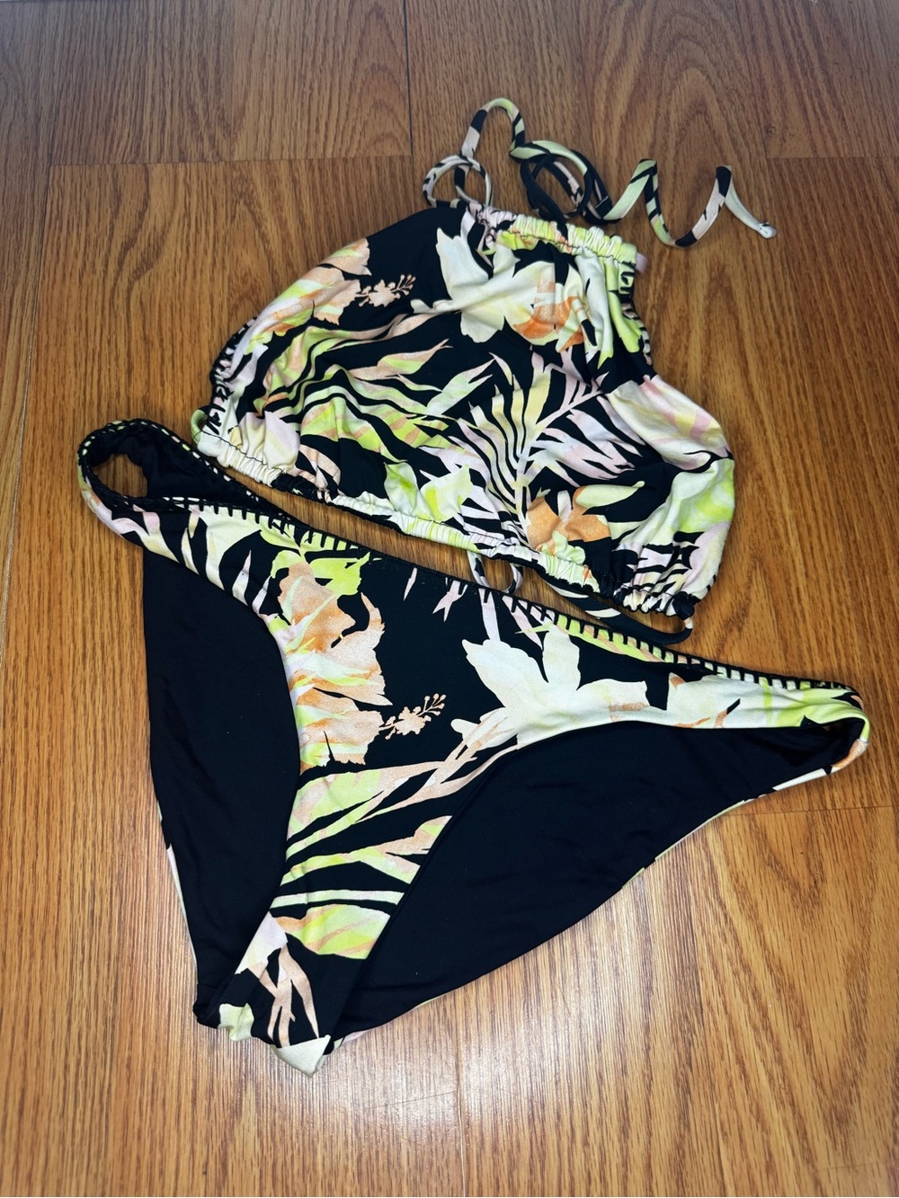 Hurley Floral High-Neck Two-Piece Bikini - Black & Pastel Floral
